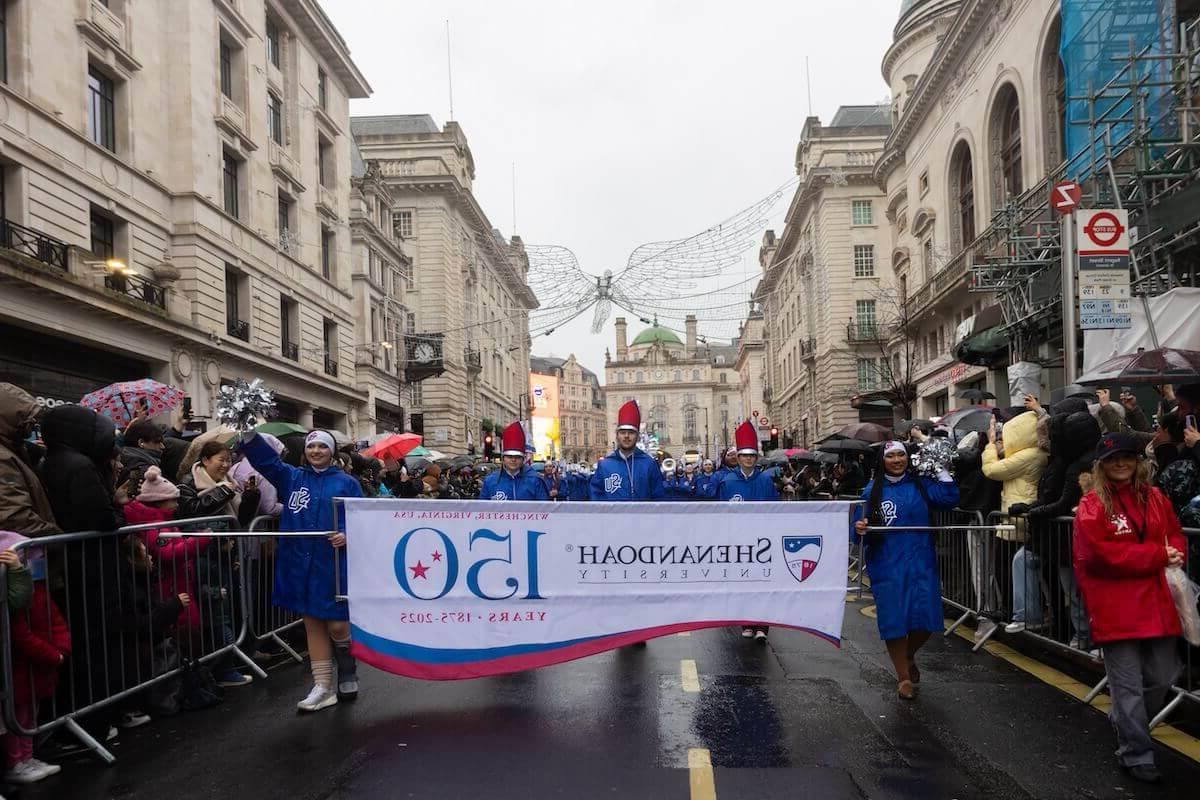 Shenandoah University's Marching Band performs in London's New Year's Day Parade.